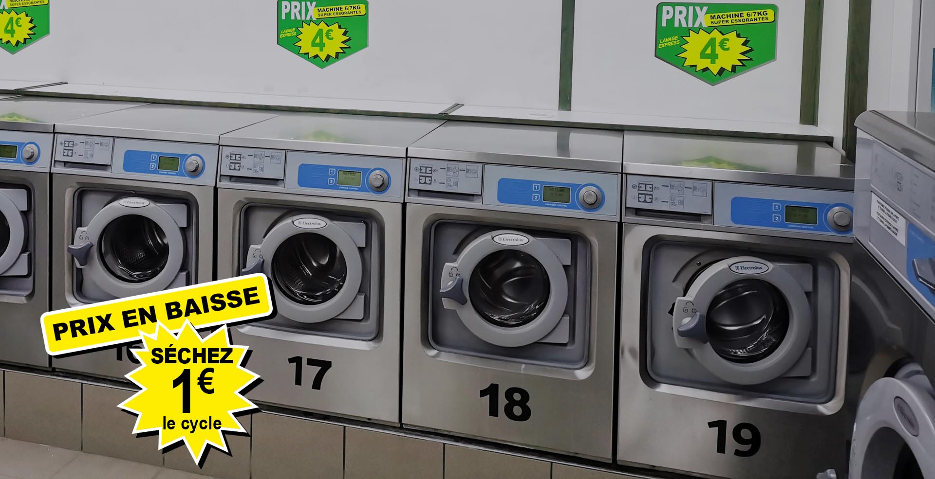 Laverie automatique MG avenue de Clichy 75017 Paris, machine 7 à 20kg et séchage 16kg