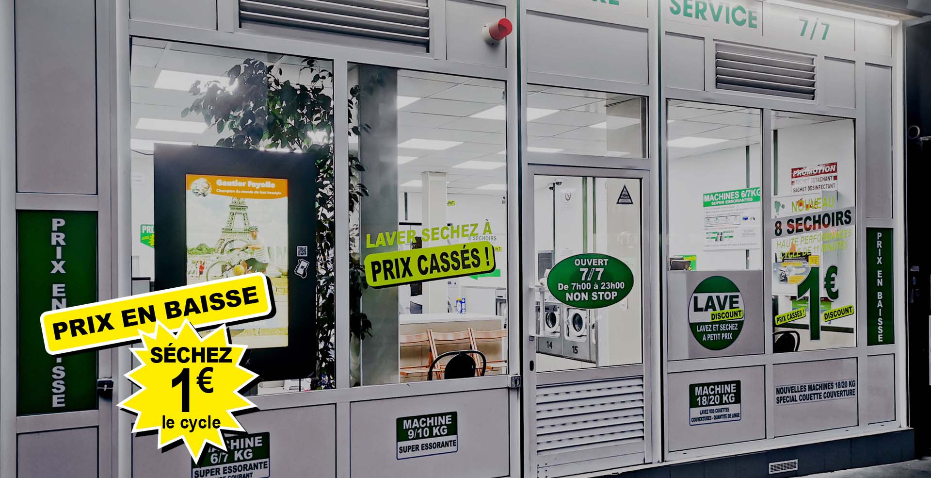 Laverie discount Automatique MG avenue de Clichy 75017 Paris, 14 Machines à laver et 10 séchoirs